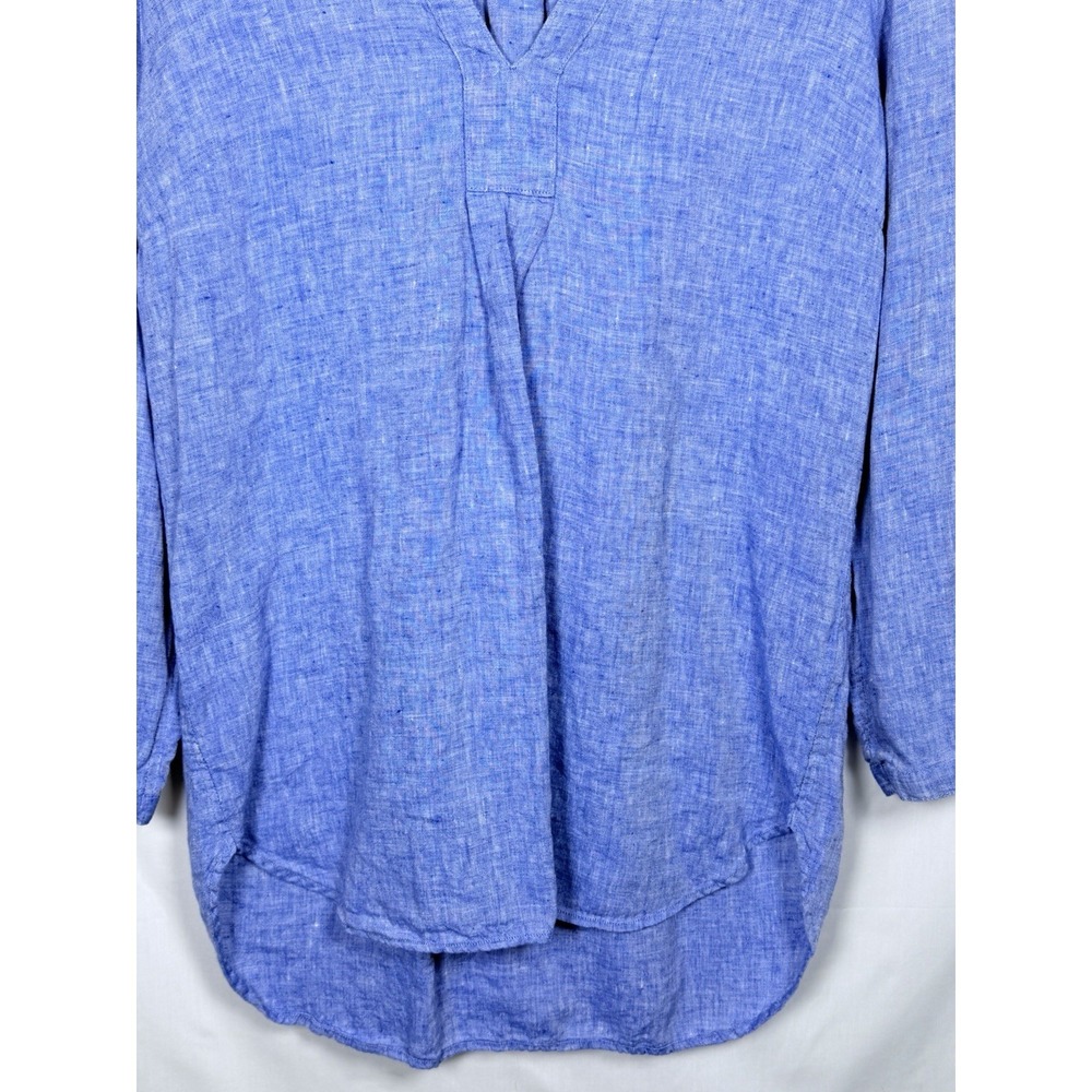 L.L.Bean 100% Linen Tunic Top Medium Blue Coastal Grandmother Beachy Boho - Picture 4 of 10